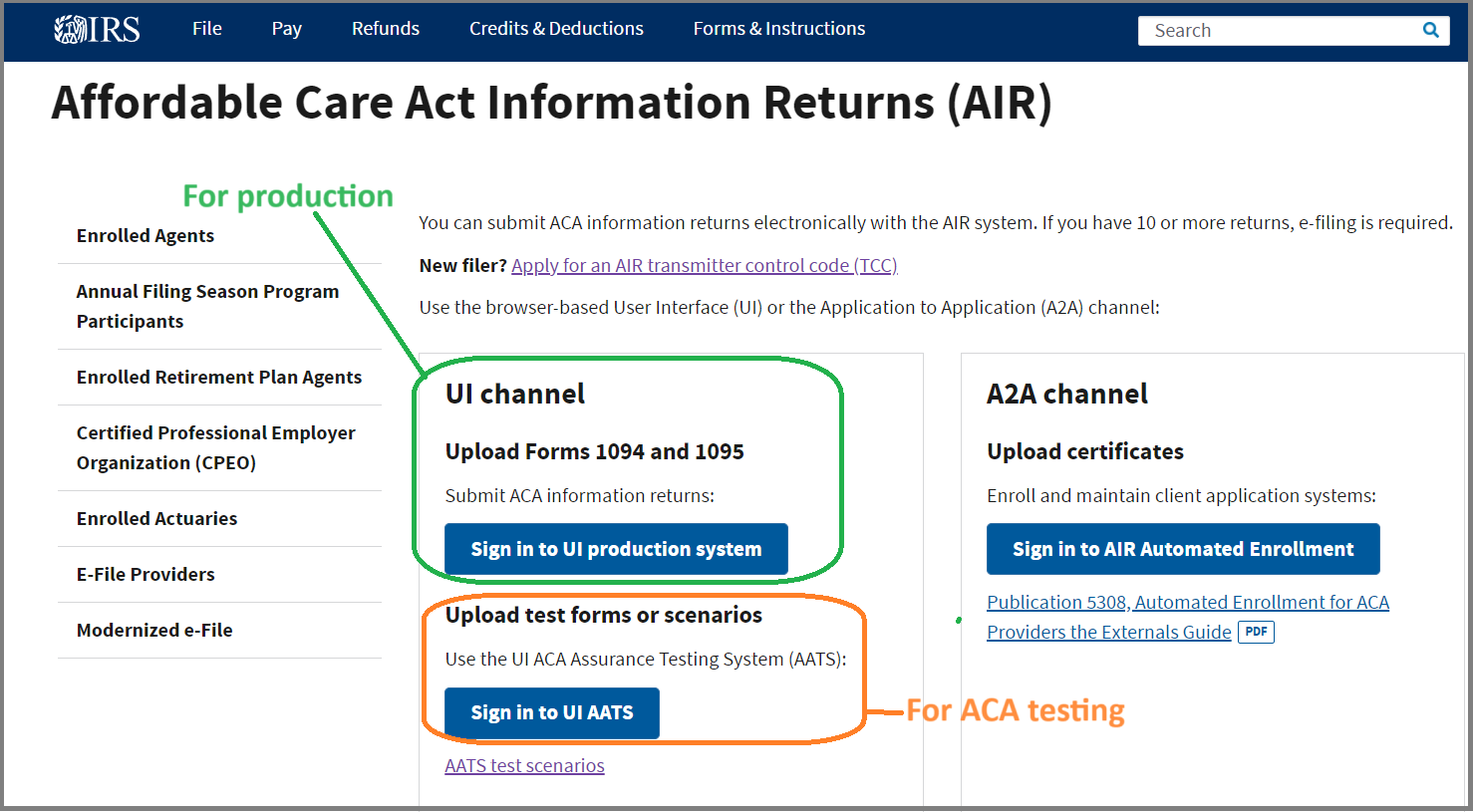 IRS ACA Filing site