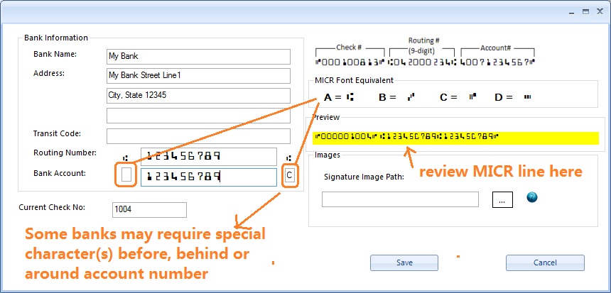 write account number bank cheque details