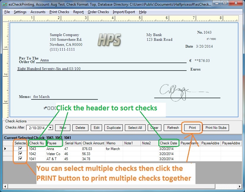 mulitple checks print