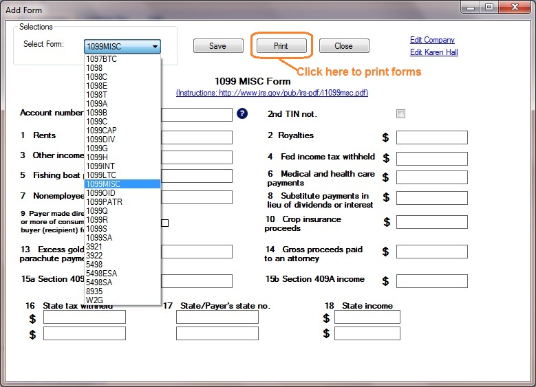 1099s & 1098s Forms Printing software