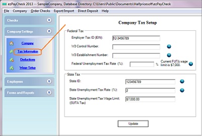 payroll application tax option setup