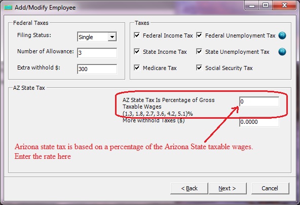 Arizona payroll employee tax setup