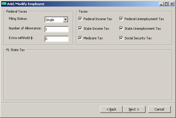 Florida payroll employee tax setup