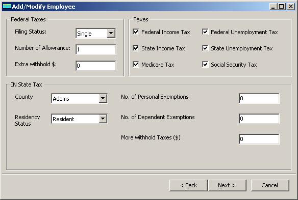Indiana payroll employee tax setup