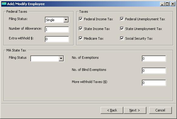 Massachusetts payroll employee tax setup