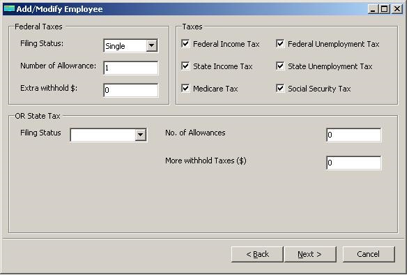 Oregon payroll employee tax setup