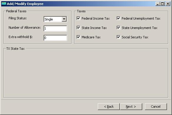 Texas payroll employee tax setup