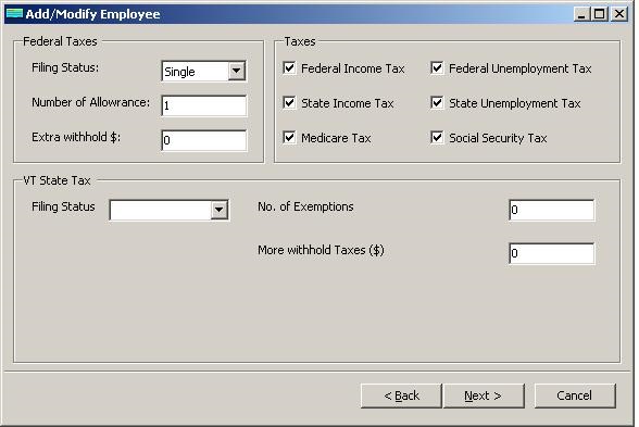 Vermont payroll employee tax setup