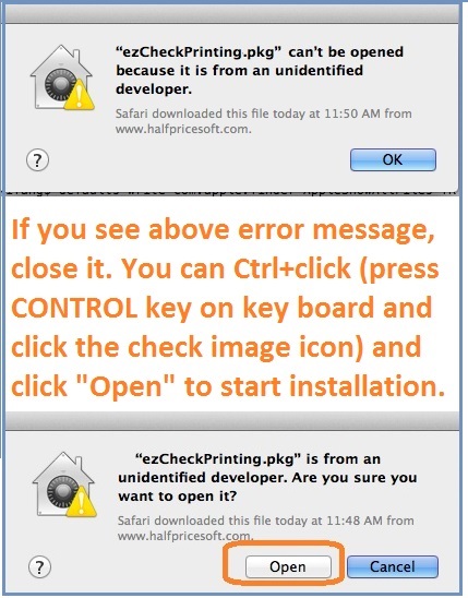 eror in installing mac check writer