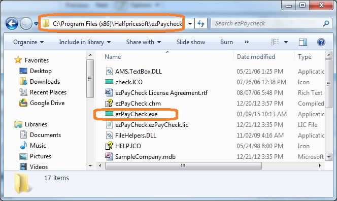 ezPaycheck application folder