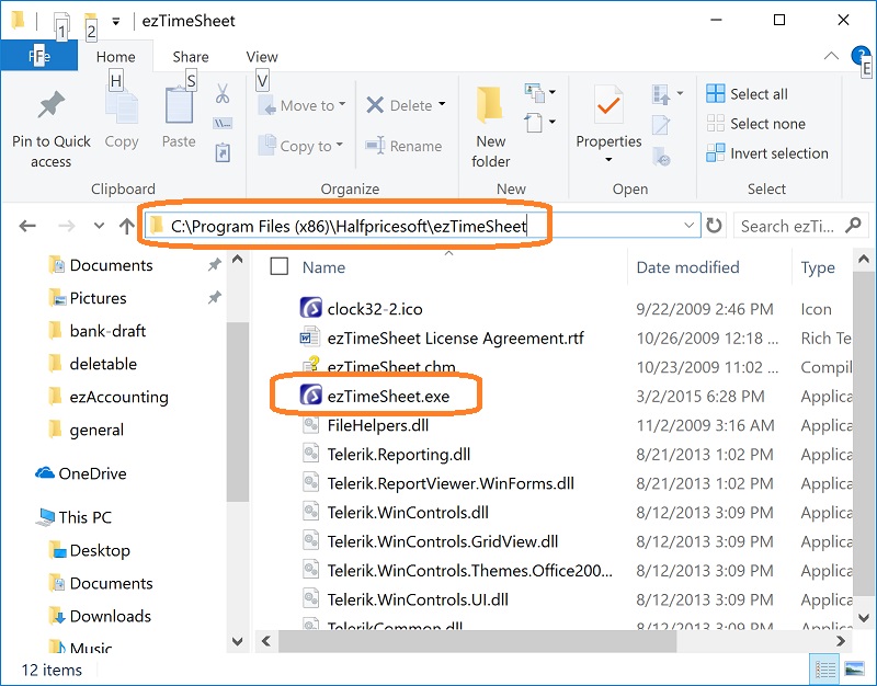 start ezTimeSheet from program folder