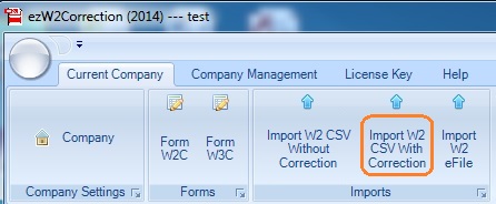 import W2 correction data menu