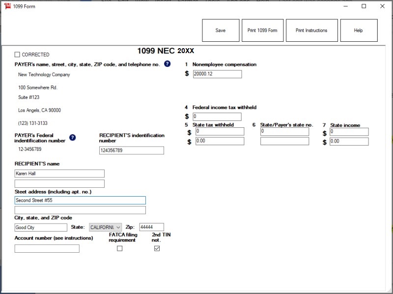 fill out 1099-NEC form