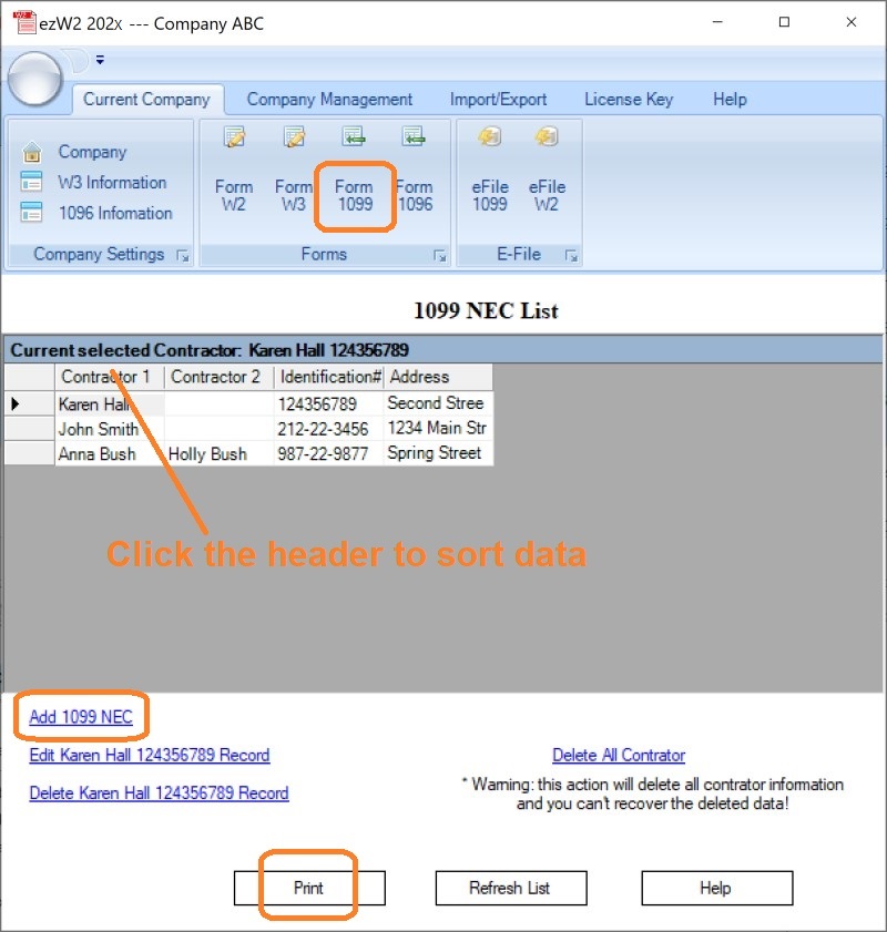 1099 NEC form list