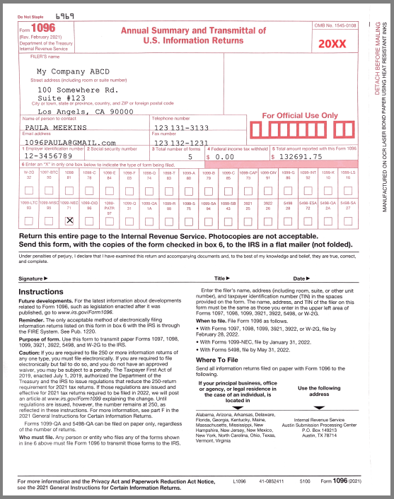 1096 copy A for IRS