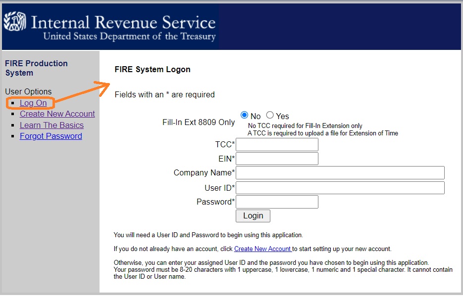 IRS fire system log on