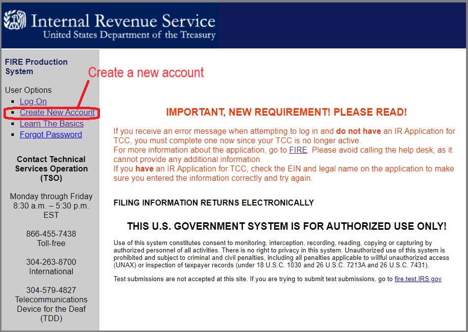 create IRS fire account