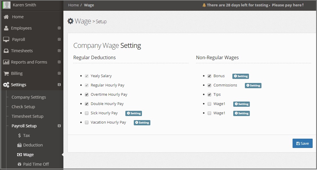 company payroll wage setup