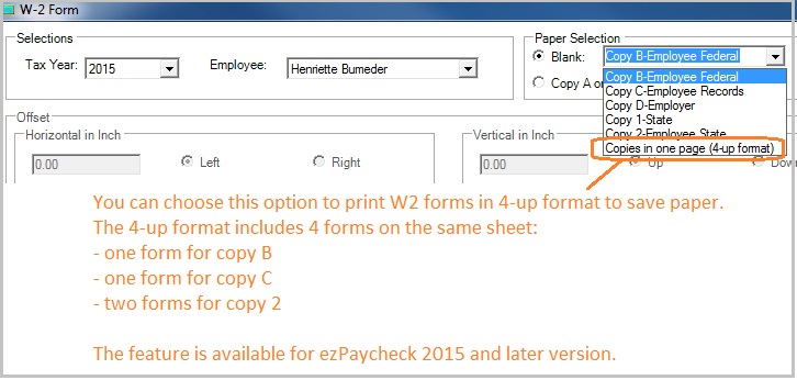 print W2 forms in 4-up format