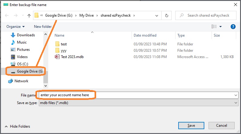 copy data to a google drive folder