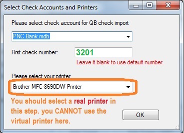 check account and printer