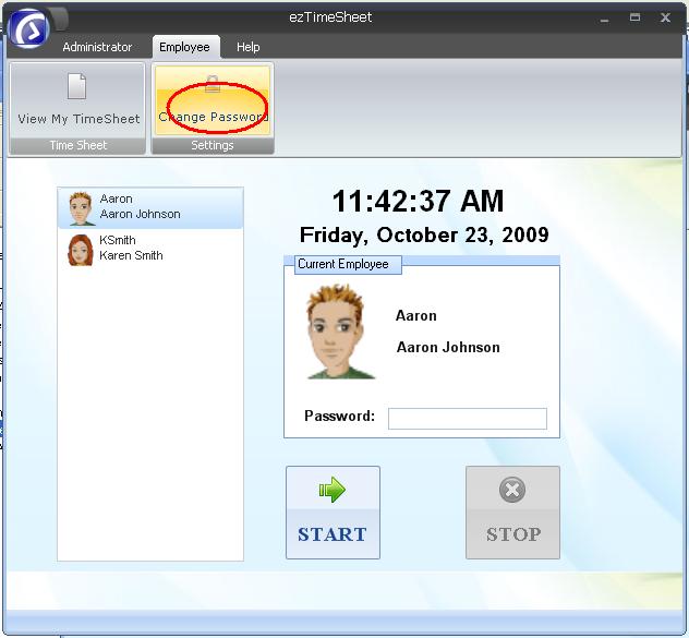 Time sheet employee chanage password