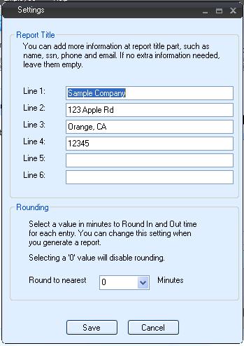 Edit time tracking company title and round time