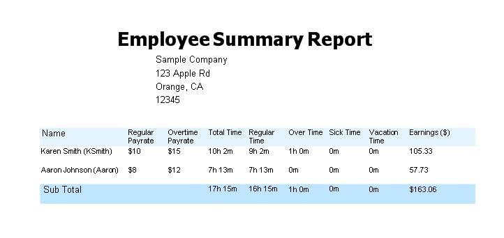 Time tracker summary report