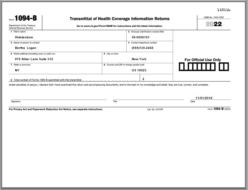 Year 2022 1094 B form