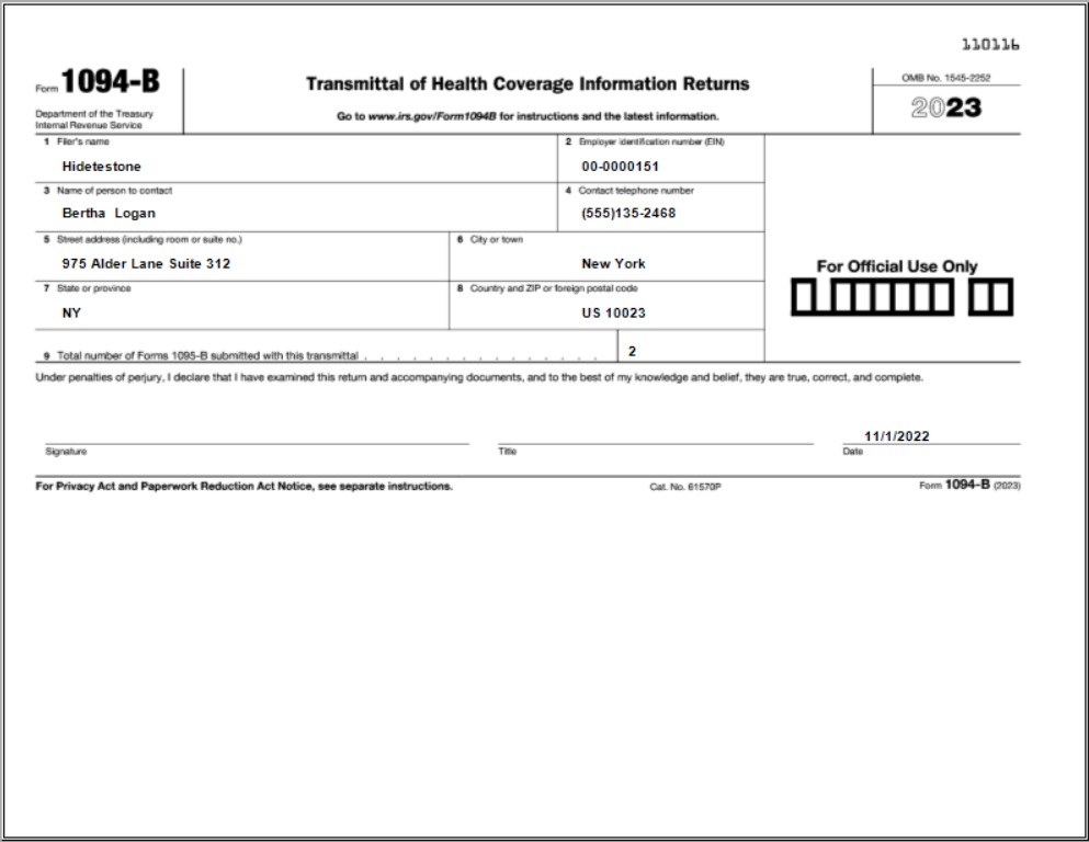 Year 2023 1094 B form