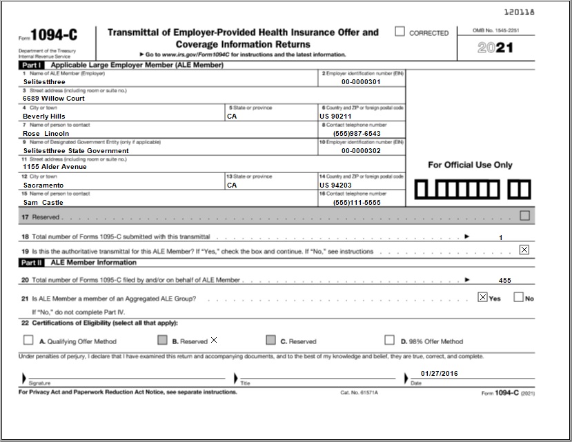 Year 2021 1094 C form