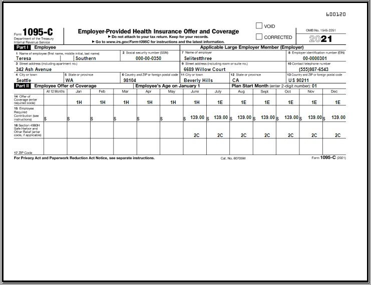 Year 2021 1095 C form