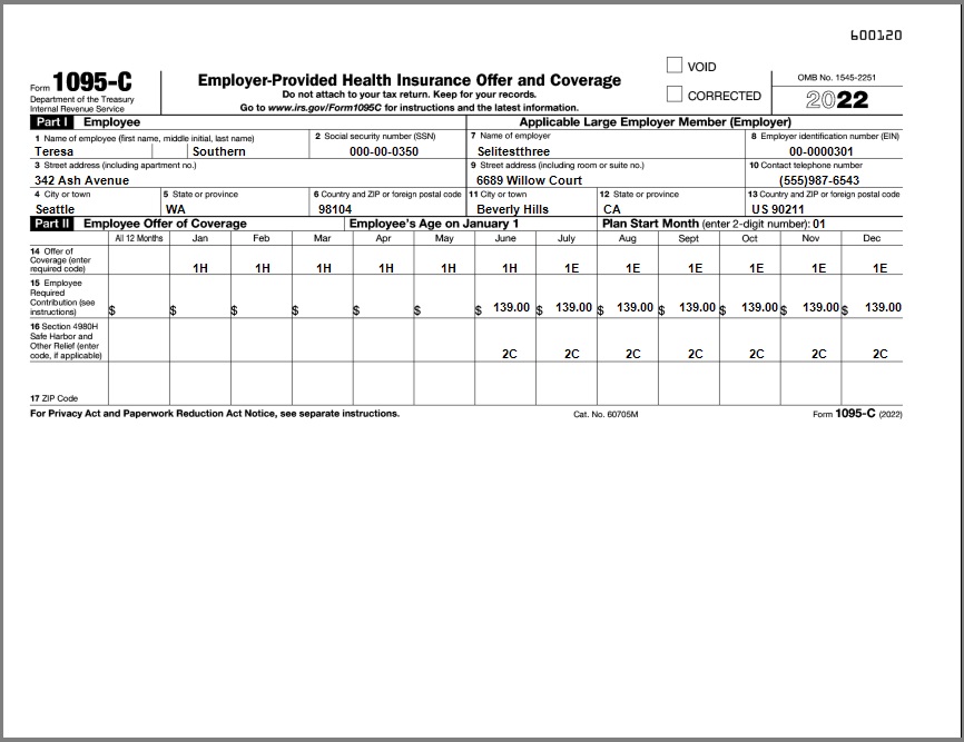 Year 2022 1095 C form