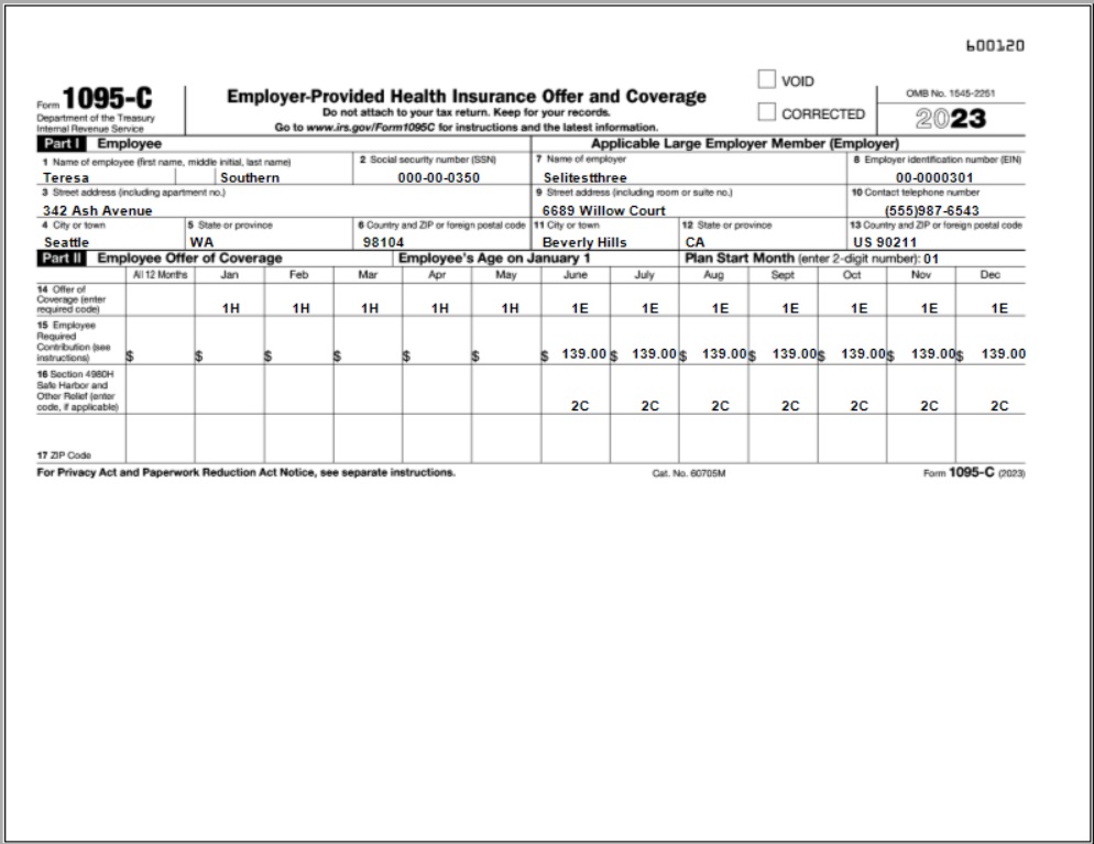 Year 2023 1095 C form