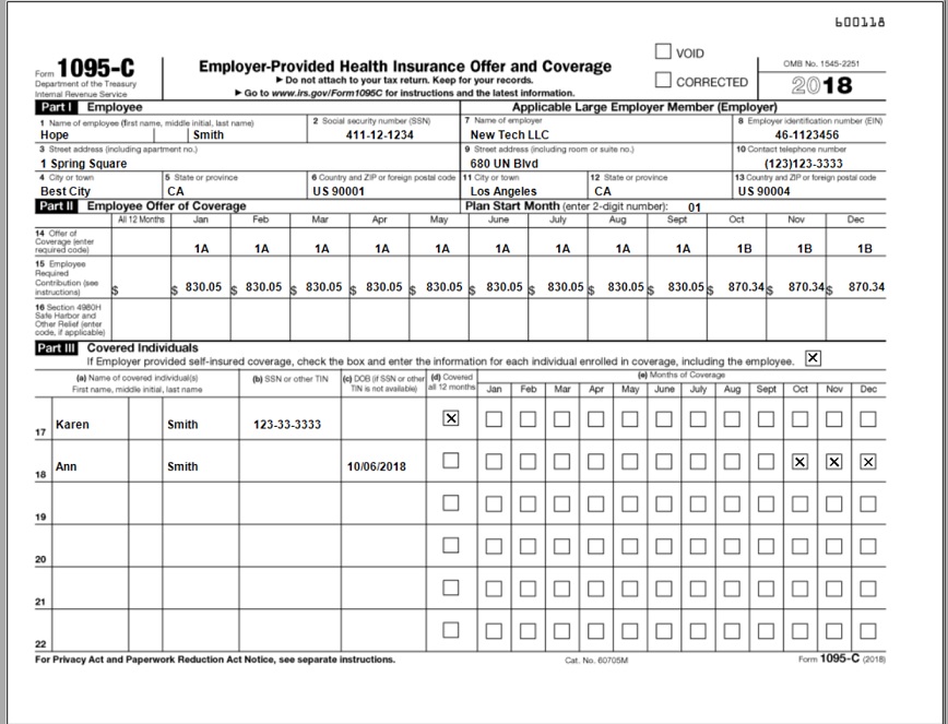 sample 1095 C form printed by ez1095 software