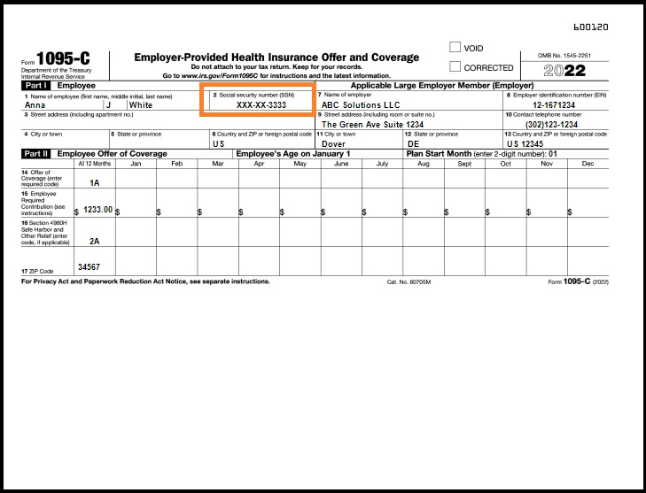 truncate SSN on 1095 recipient copy