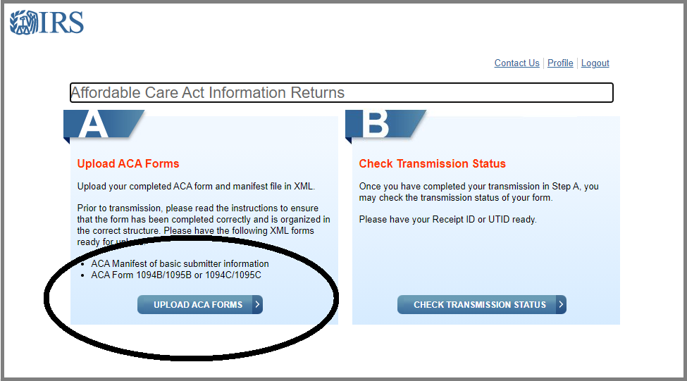upload ACA form