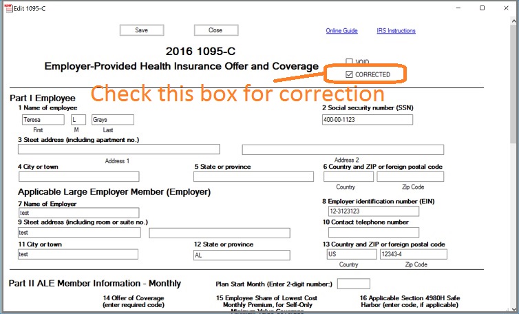 correct 1095-C form