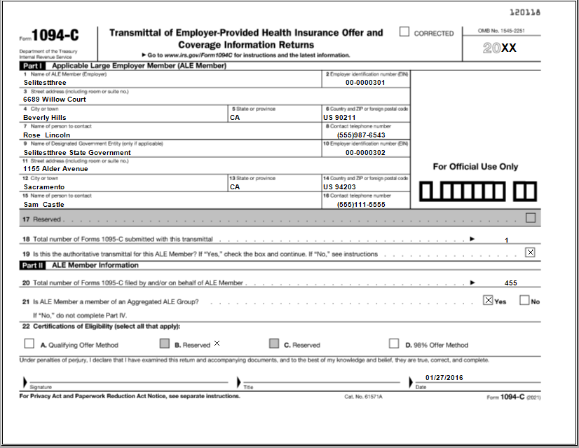 sample 1094 C form printed by ez1095 software