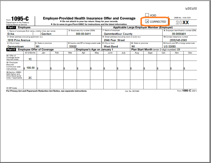 1095 C correction form printed by ez1095 software