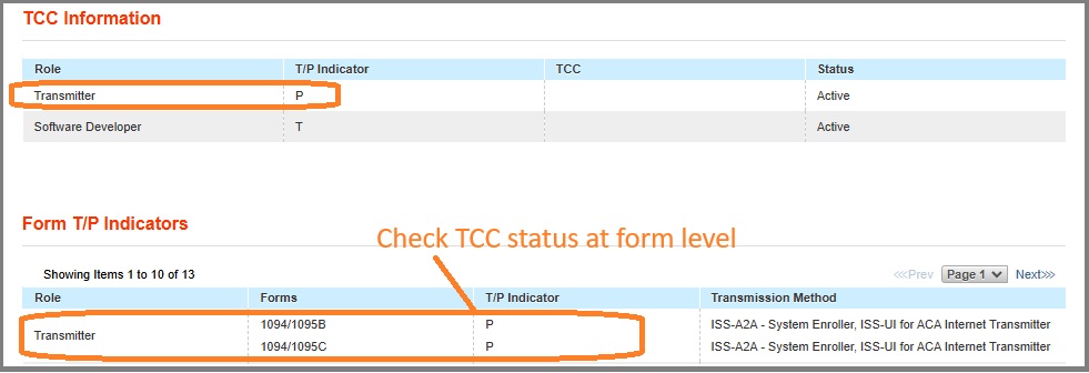 ACA tcc status