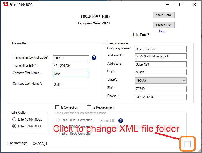 ACA 1095 1094 xml file folder