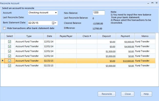 edit checking account balance