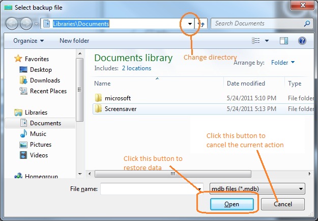 restore accounting database file