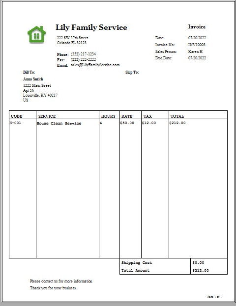 sample invoice