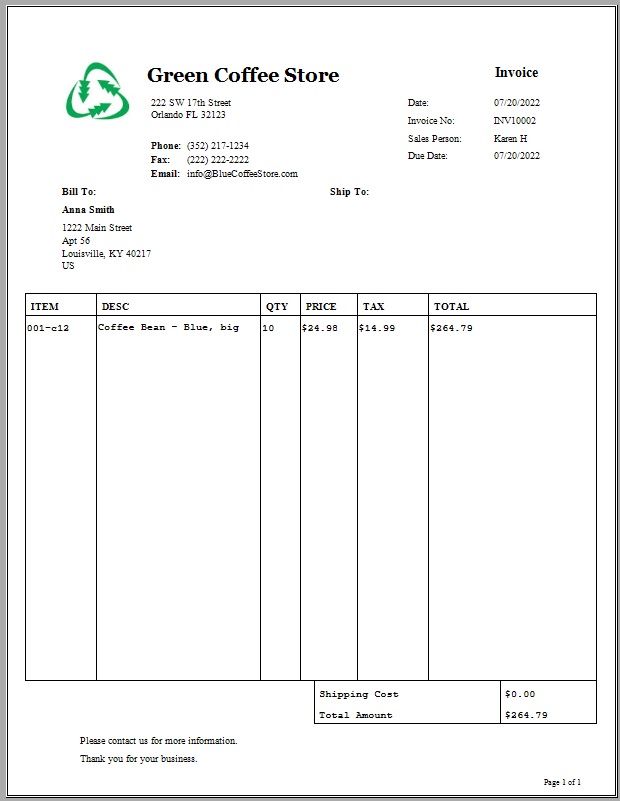 sample invoice