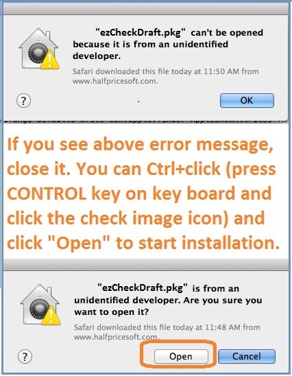 eror in installing mac check writer