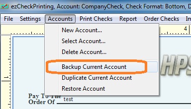 ezCheckPrinting data backup menu
