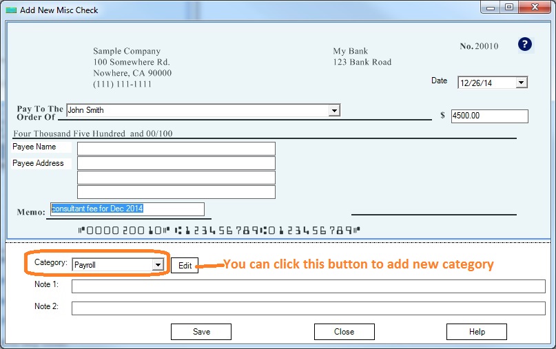 ezCheckPrinting add check by category