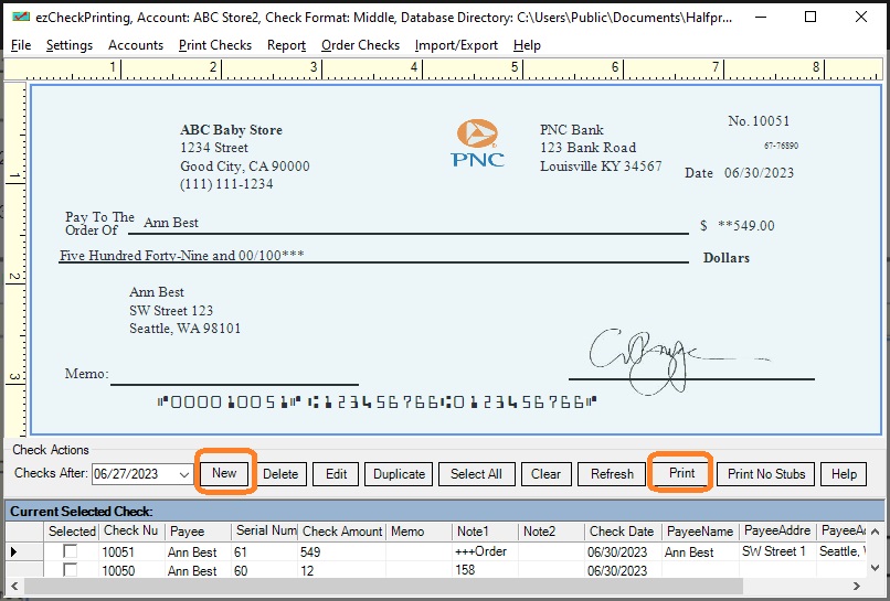 bank check with logo